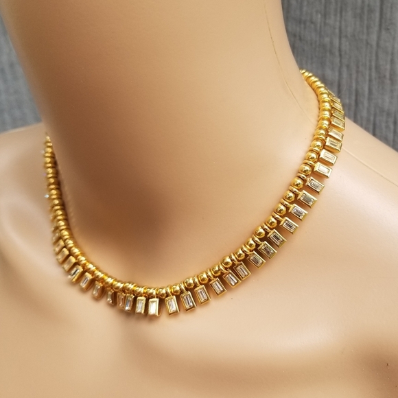 MONET VINTAGE 1960s GOLDTONE & CRYSTAL CLEOPATRA FRINGE COLLAR NECKLACE - Picture 2 of 8